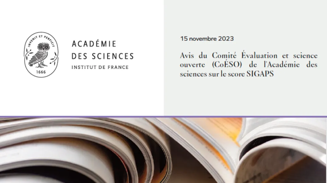 Avis du Comité Évaluation et science ouverte (CoÉSO) de l'Académie des sciences sur le score SIGAPS